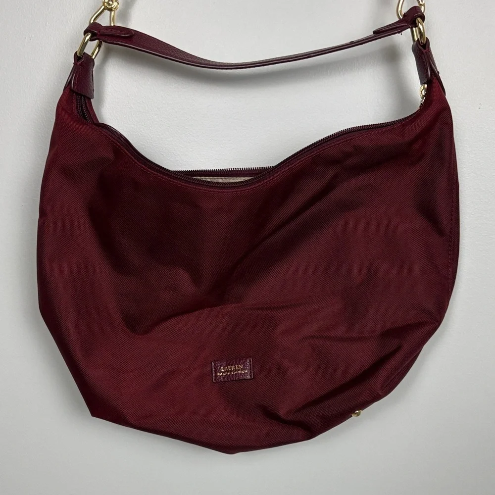 Lauren Ralph Lauren Deep Red Hobo Shoulder Bag - Medium Size